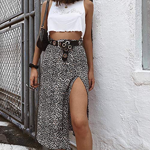 Sunloudy Womens Sexy Split Skirt Leopard Print High Low Split A Line Midi Skirt High Waist Elasticized Wrap Skirts (Brown, M) #TOP3