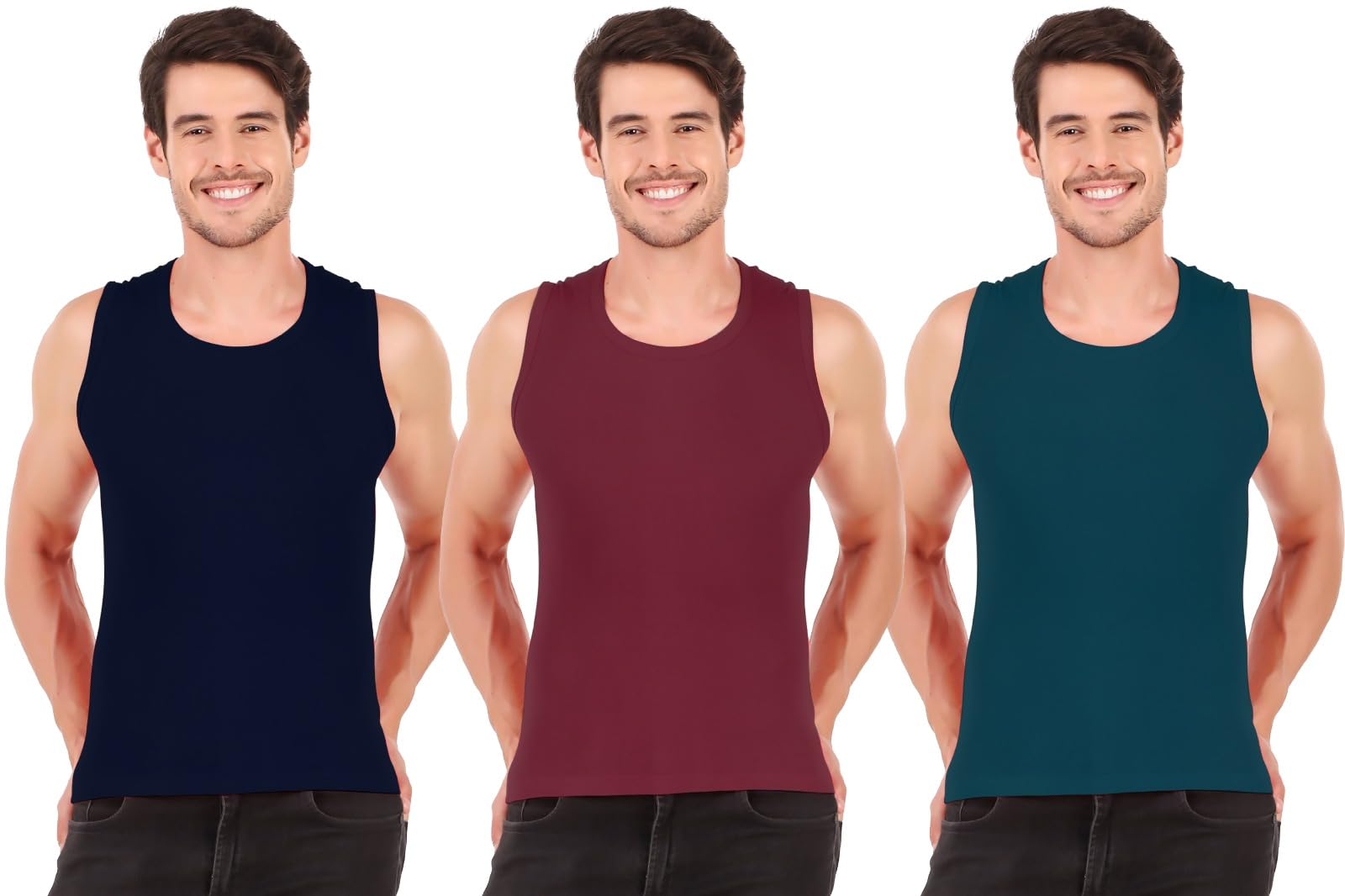 hap Men's 100% Cotton Gymvest/Muscle Vests/RibVest (Assorted Colours) - Pack of 3-picture-41