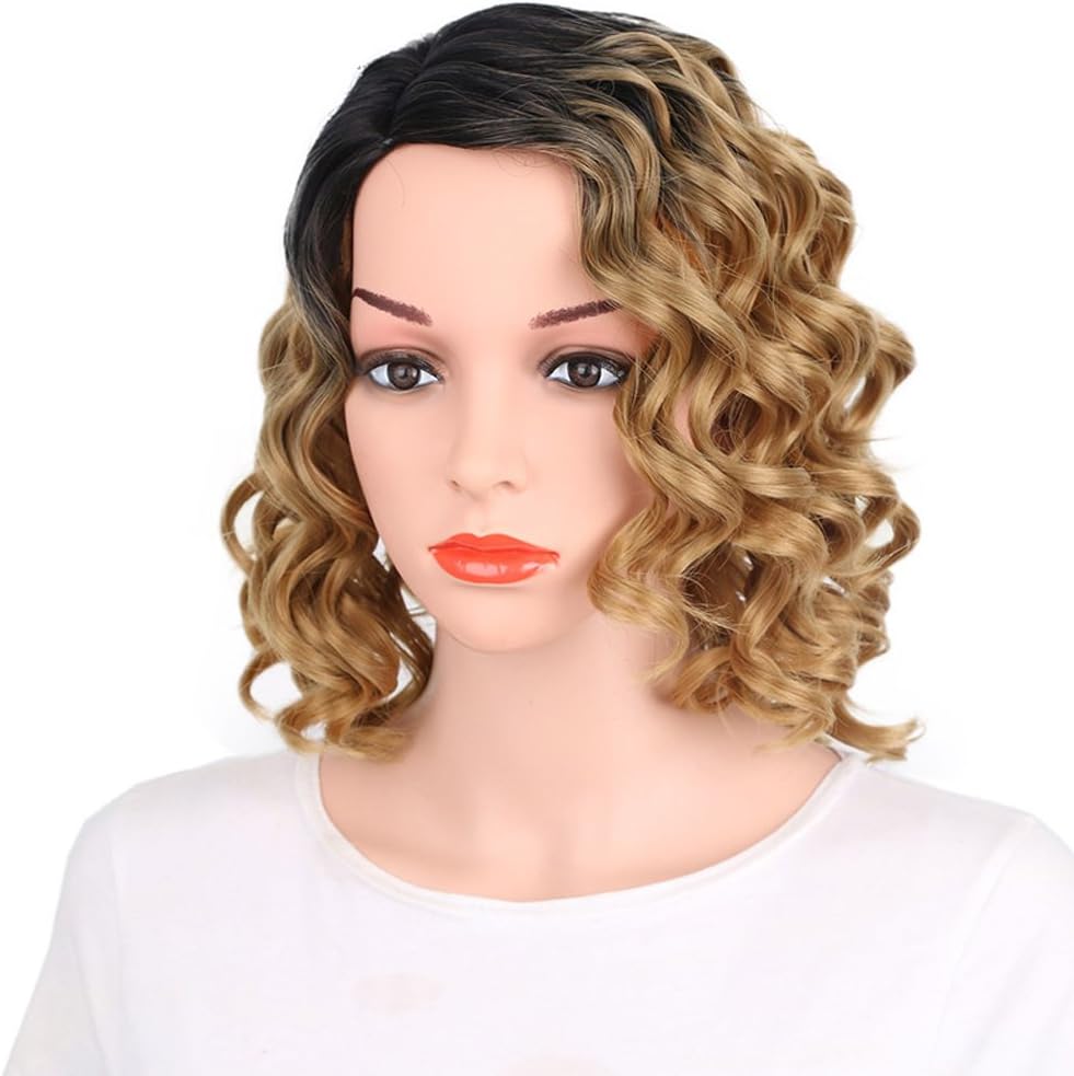 Kanuosi Short Curly Hair Wig for Black Women African american Heat Resistant Synthetic Hair Wigs Light Brown