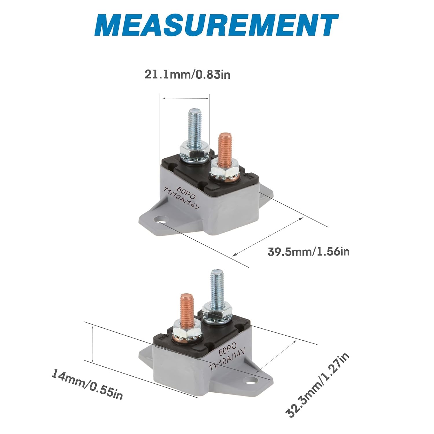 GLOSO E517 Stud Type Circuit Breakers, Crosswise Bracket, Auto Reset (T1) - 5 Pack (50A)