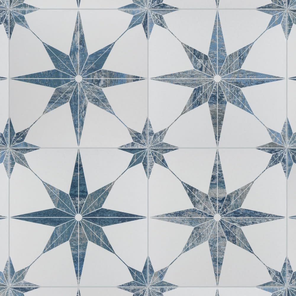Cassis Stella Blue Porcelain Patterned Wall and Floor Tile