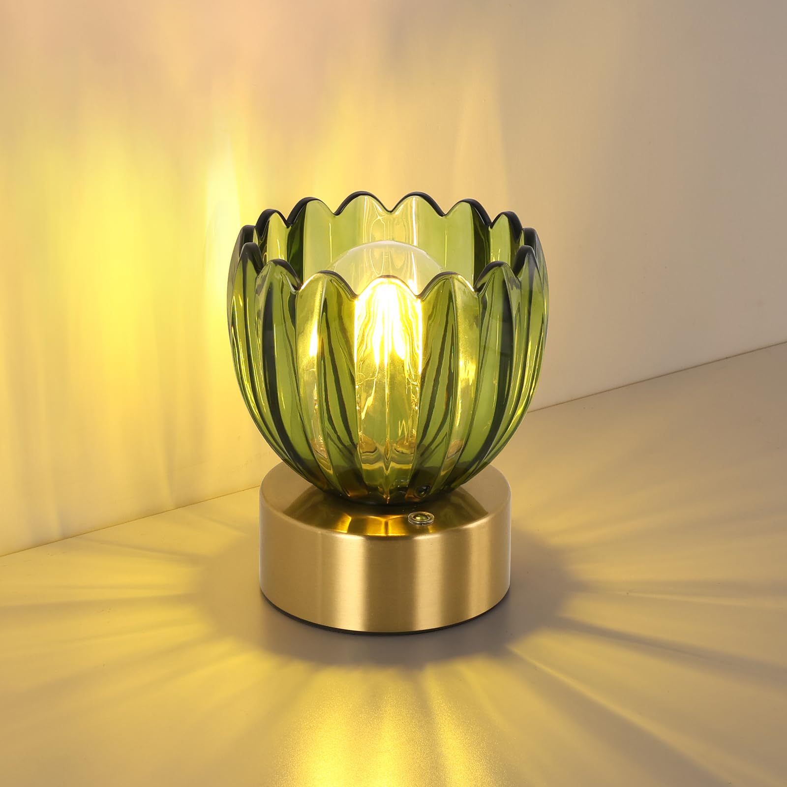 Shenmoyl Cordless Small Table Lamp with 5200mAh Battery & Touch Control, Battery Operated Tulip Table Lamp with 3 Colors, Rechargeable Mini Table Lamps for Bedsides, Bedroom, Nightstand (Green)