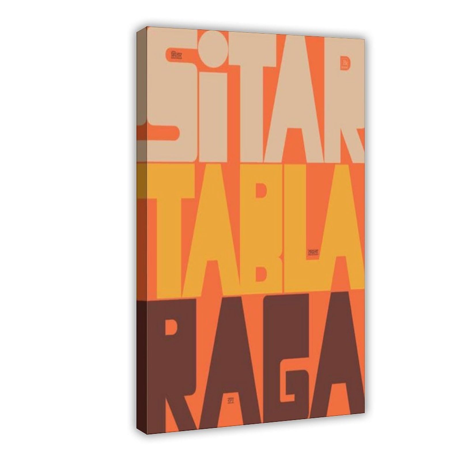 GJtyRFH Sitar Tabla Raga Typography Beatles in India Ravi Shankar George Harrison Mid Canvas Wall Art Posters And Prints Room Aesthetic Bedroom Office Decor 12" L X 18" W