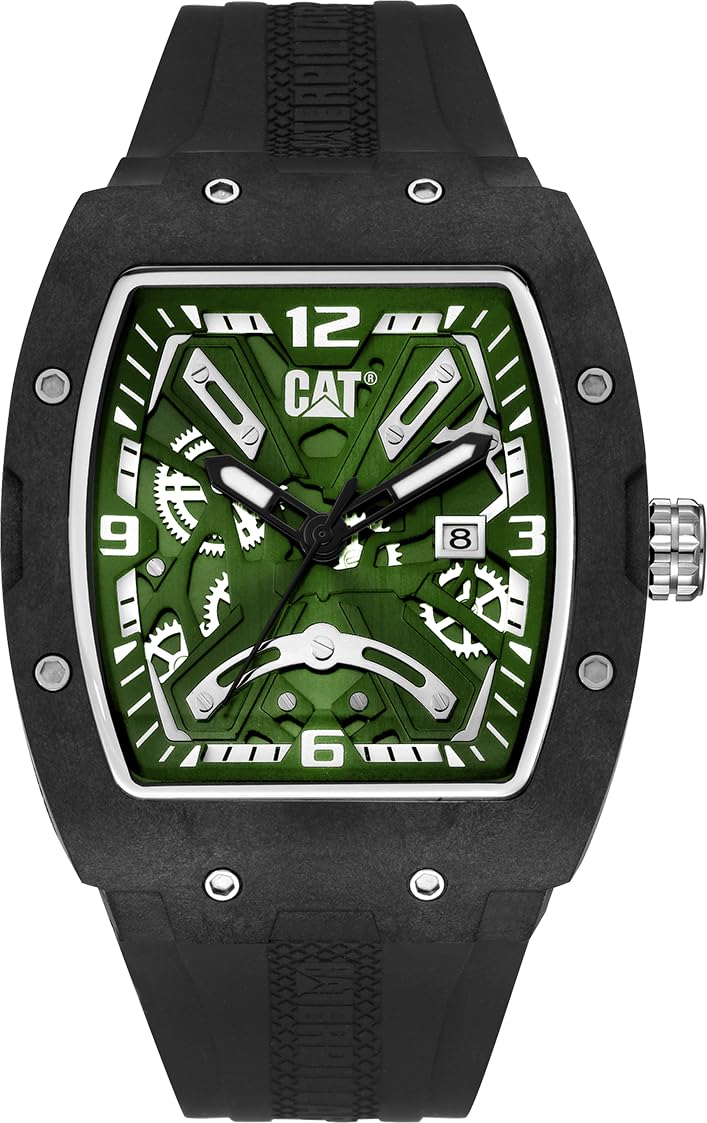CAT Caterpillar - Reloj de esfera de esqueleto para hombre, caja de fibra