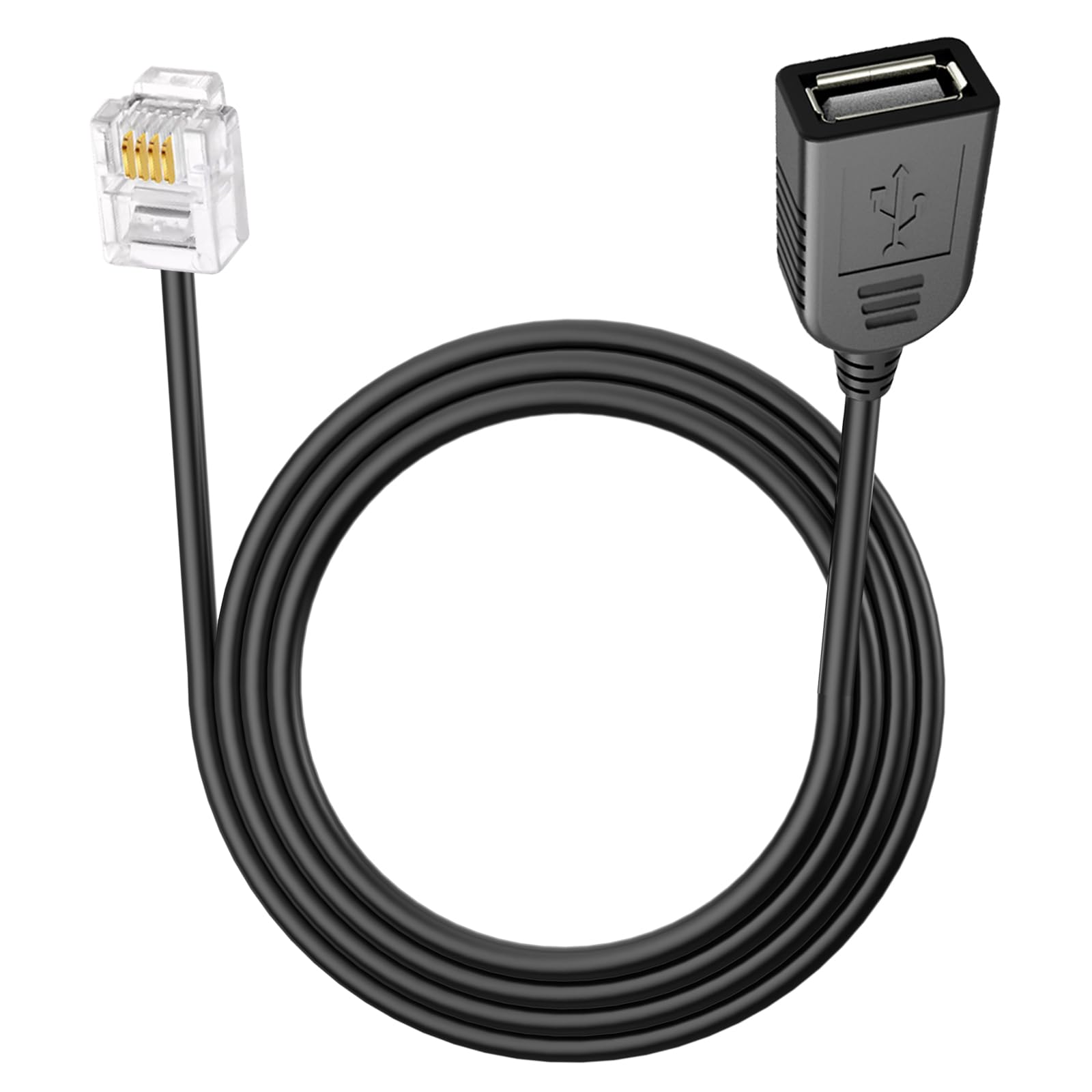 SYGGDERS USB Female to Rj9 4p4c 4-Pin Male Adapter, Suitable for Multiple Voip Telephone Cables, with 30cm Round Black Cable (RJ9 to USB 100cm)