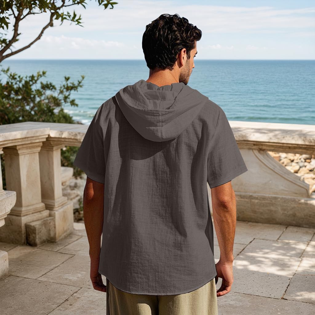 Men Linen Short Sleeve Button Down Shirt Summer Casual Hawaiian Beach Tops Lightweight Fashion Hoodies - Image 4