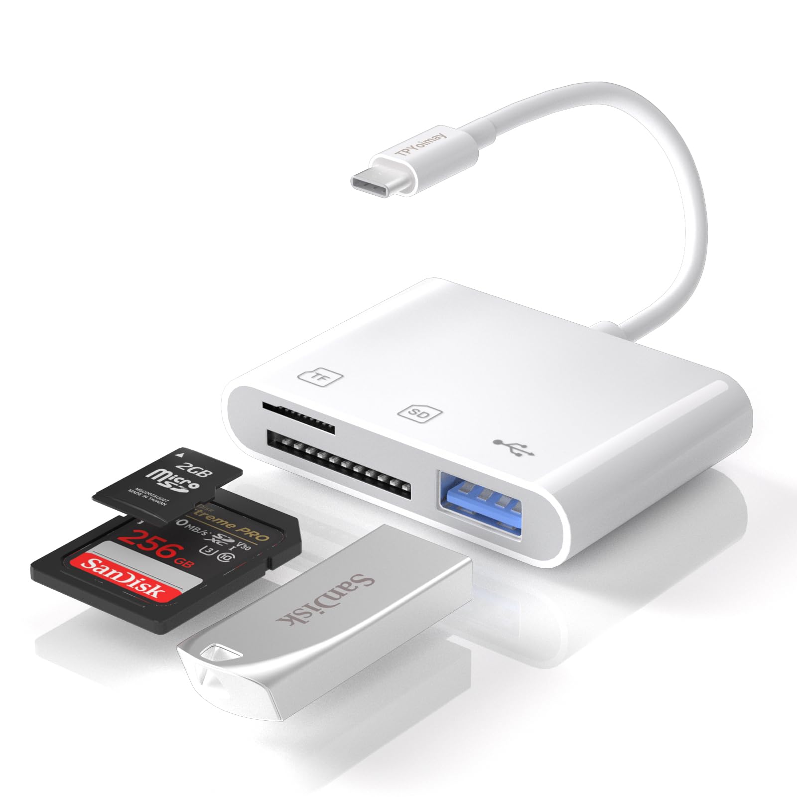 Lector de tarjetas de memoria USB C a Micro SD TF, adaptador de lector de tarjetas de cámara USB 3 en 1, compatible con iPhone 15, iPad Pro, MacBook Pro/Air, Chromebook XPS, Galaxy S10/S9 y