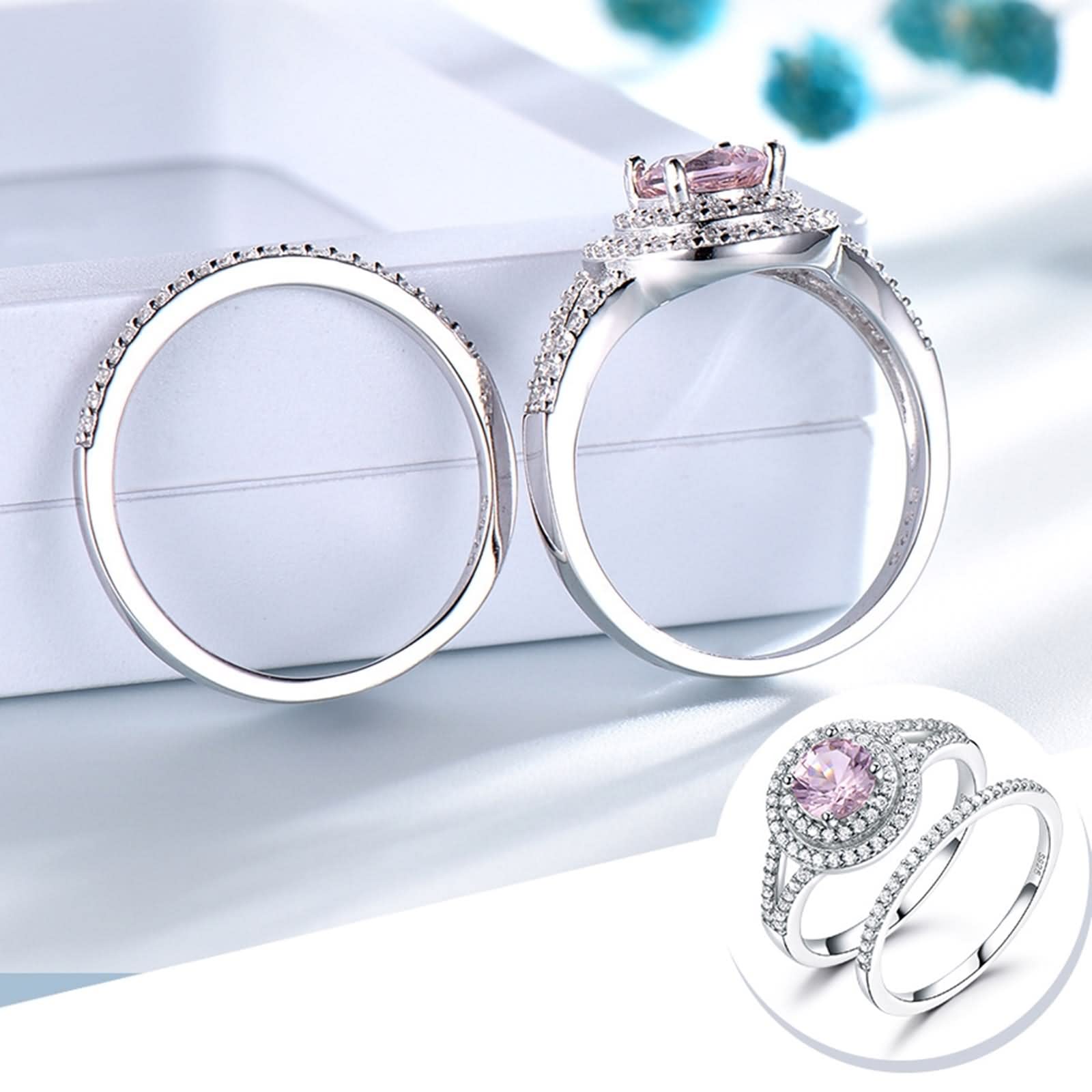 Ästhetische Ringe für Damen, Verlobungsringe aus Sterlingsilber, Stapelring, V-Form, Doppelkreis, runder Zirkonia