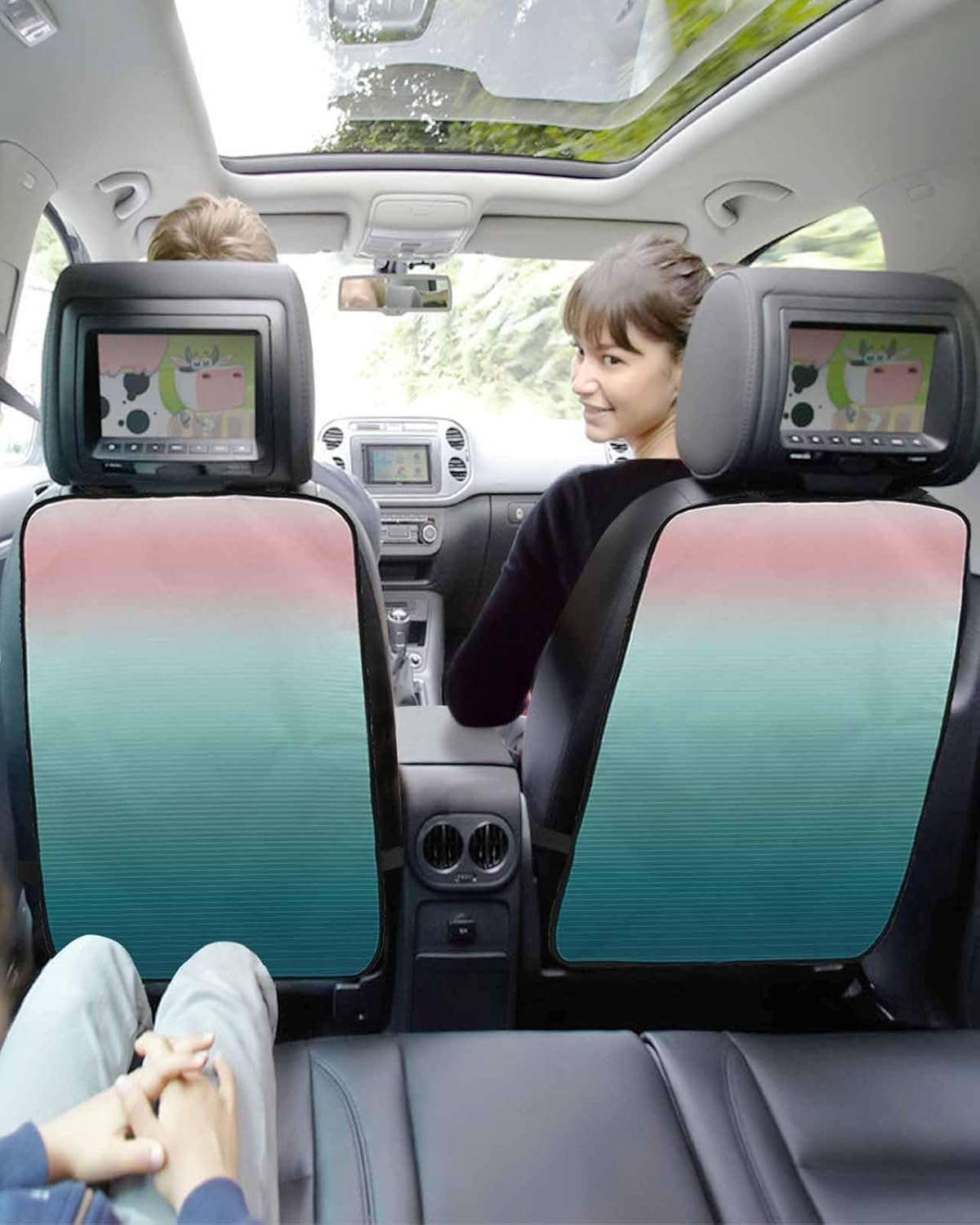 Car Seat Protector, 2 Pack Kick Mats Back Seat Protector Pink Turquoise Stripe Gradient Waterproof Backseat Cover for Kids Universal Fit Automotive Interior Protectors