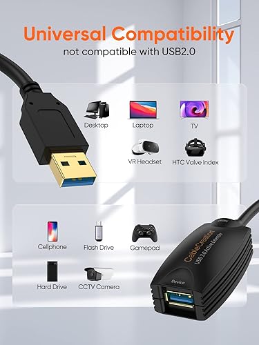 Miniatura 3 de CableCreation Cable de extensión USB 3.0 activo de 16.4 pies, extensor USB 3.0 macho a hembra con amplificador de señal compatible con Oculus Quest