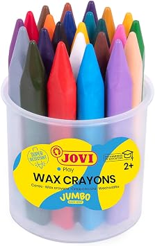Jovi Crayons Triangular triwax, Pot of 24 Crayons Assorted with 1 Pencil Sharpener 975