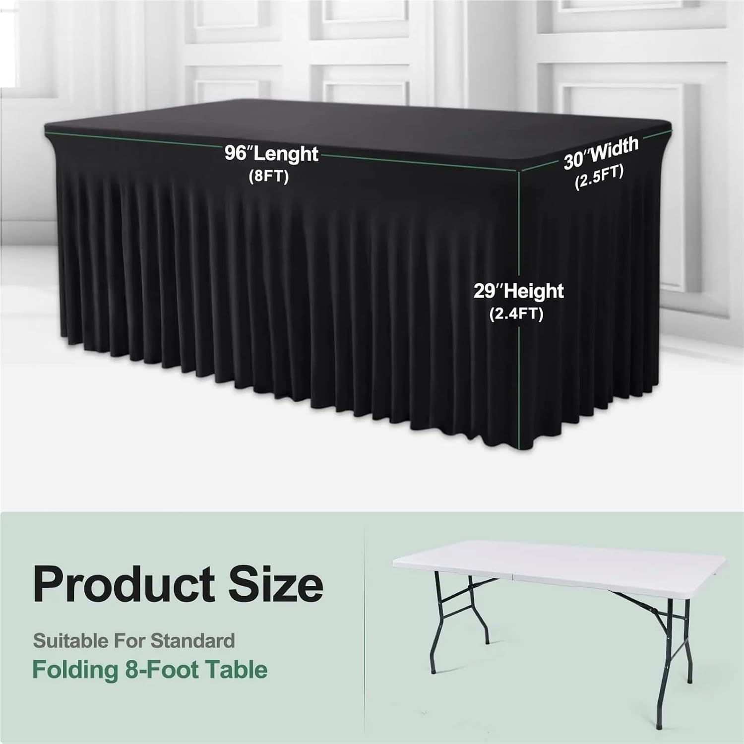 Party Table Skirt 4Ft 6Ft 8Ft Spandex Table Skirt Universal Fitted Stretch Tablecloth for Party, Banquet, Wedding and Events(Black,6ft)