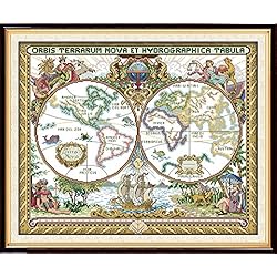 Joy Sunday 14CT Kits de Punto de Cruz Contado Patrón de Punto de Cruz Mapa Del Viejo Mundo Con Tela Blanca Kit De Costura A Mano de Tela Dmc Diy