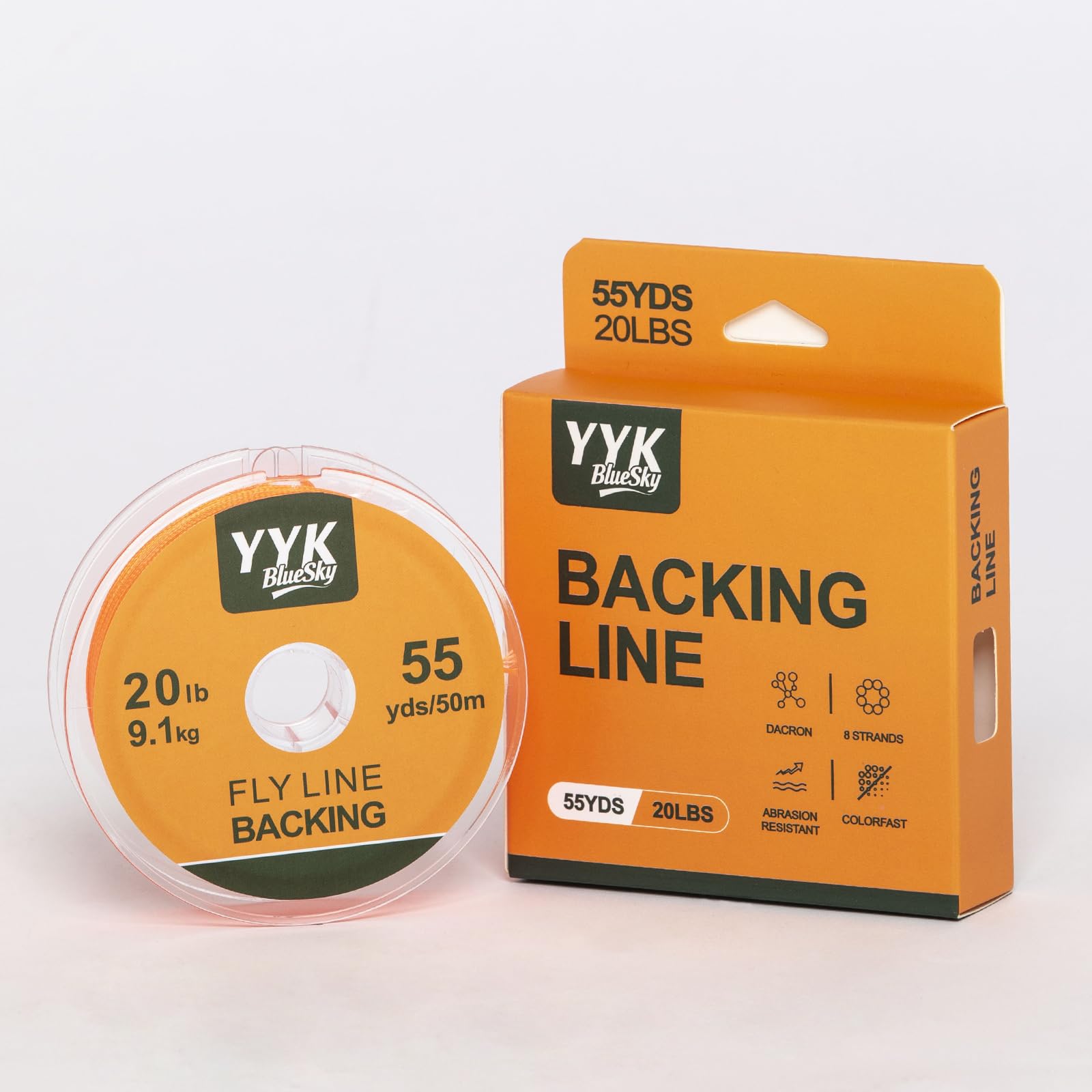 YYKBlueSky 8 Strand Dacron Fly Line Backing, 55 Yards, 20/30 LBS Optional, Abrasion Resistant & Colorfast, 5 Colors Available for Fly Fishing