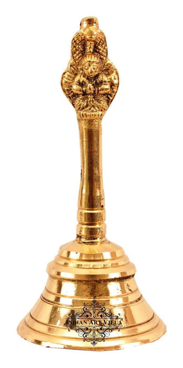 Indian Art Villa Garuda Under Sheshanag Design Brass Pooja Ghanti Bell, Poojan Temple, Religious and Spiritual Item, Height- 5.4" Inches