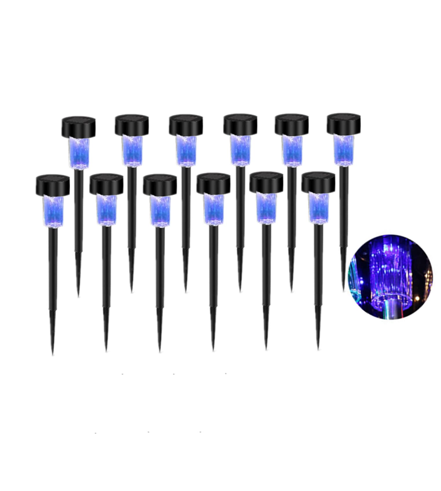 Lot de 12 lampes solaires LED bleues en plastique pour extérieur - Pour décoration de jardin, terrasse, pelouse - Bleu