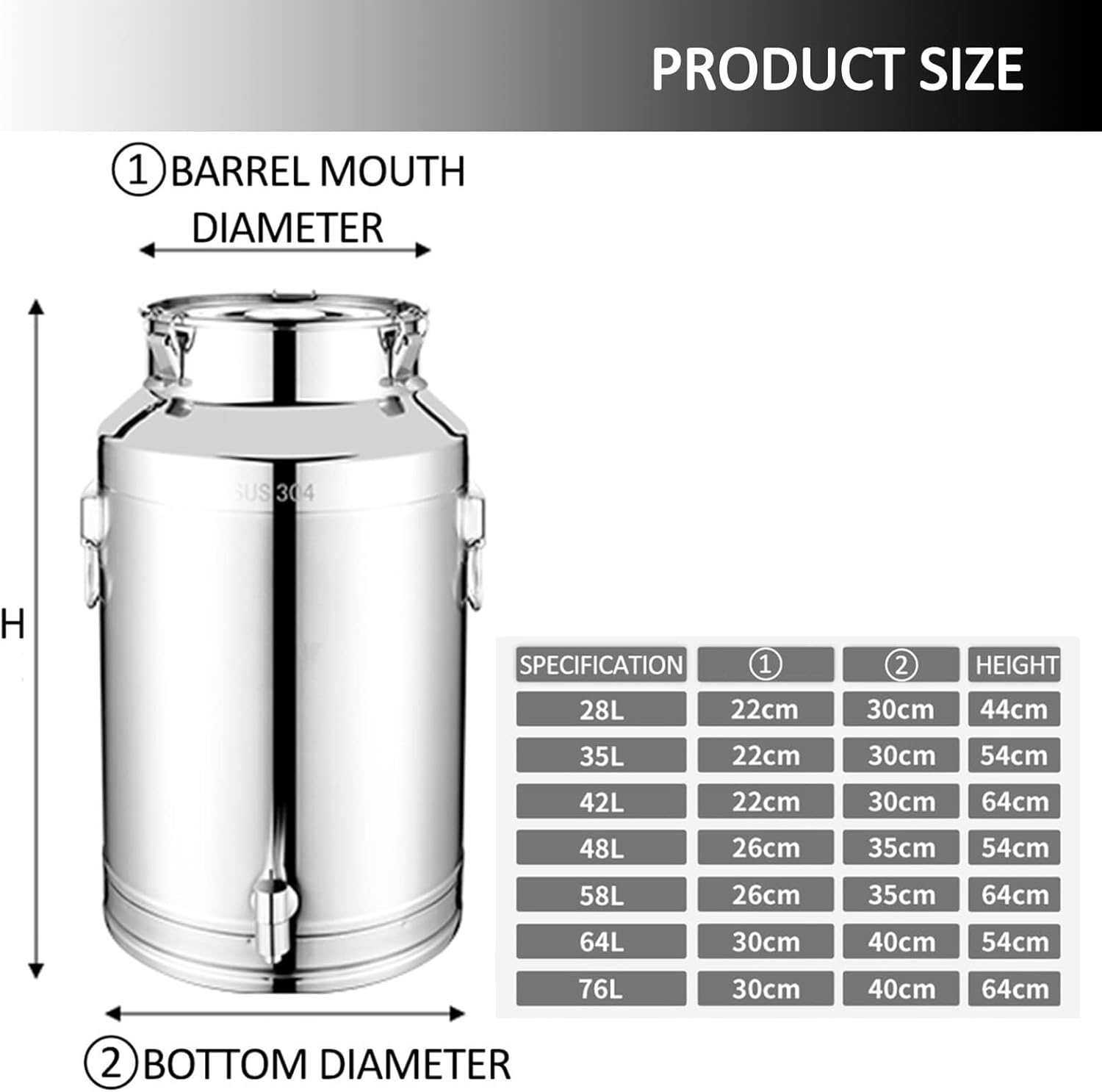 Milk Can Milk Bucket Heavy Duty Milk Can 304 Stainless Steel Milk Bucket Wine Pail Bucket with Sealed Lid and Spigot Milk Transport Can Milk Jug (Silver 35L)