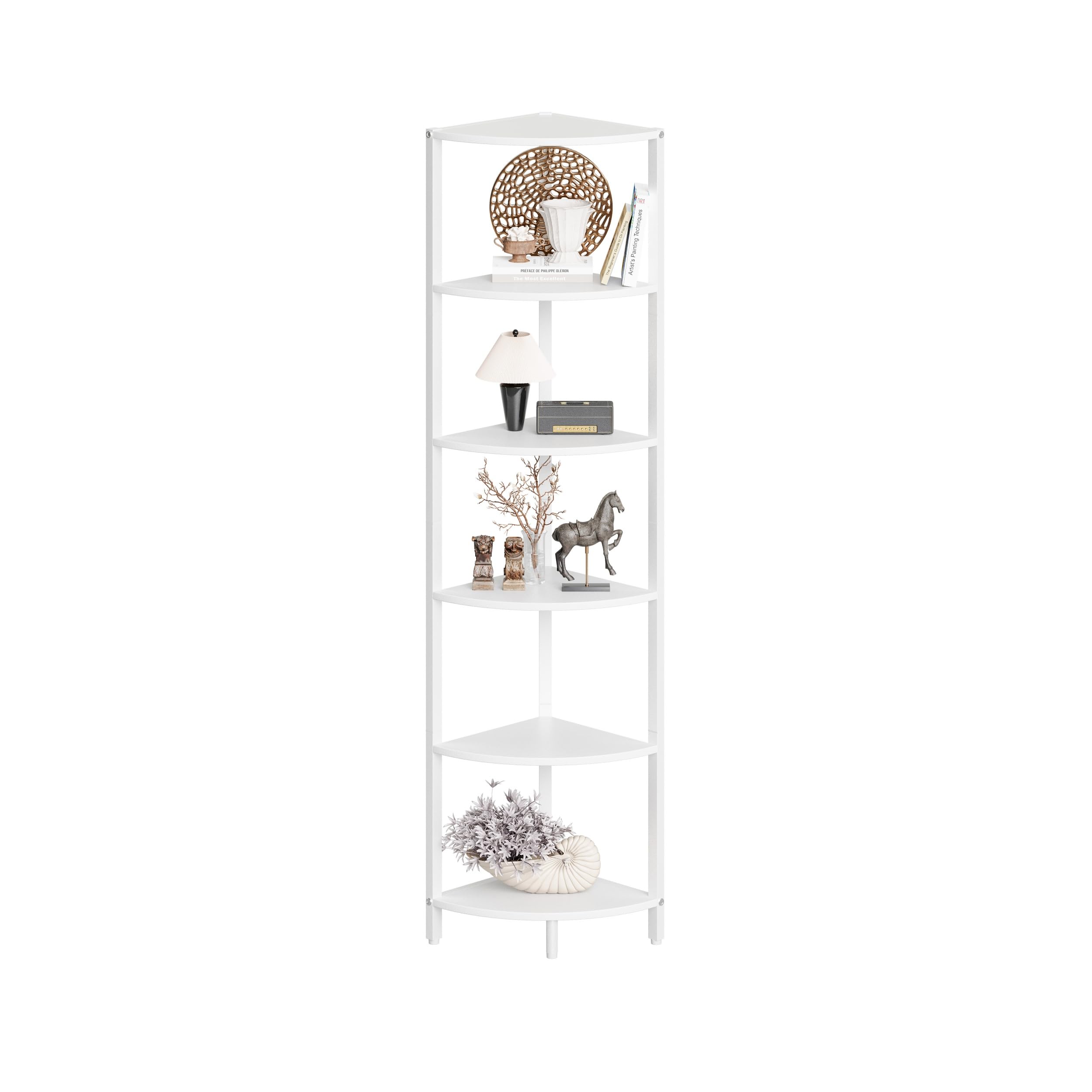 Scaffale Angolare a 6 Ripiani Mobile Angolare Alta Libreria Verticale in Legno 31x 31x 160 cm Per Soggiorno Camera da Letto Cucina Bianco CS-001W1