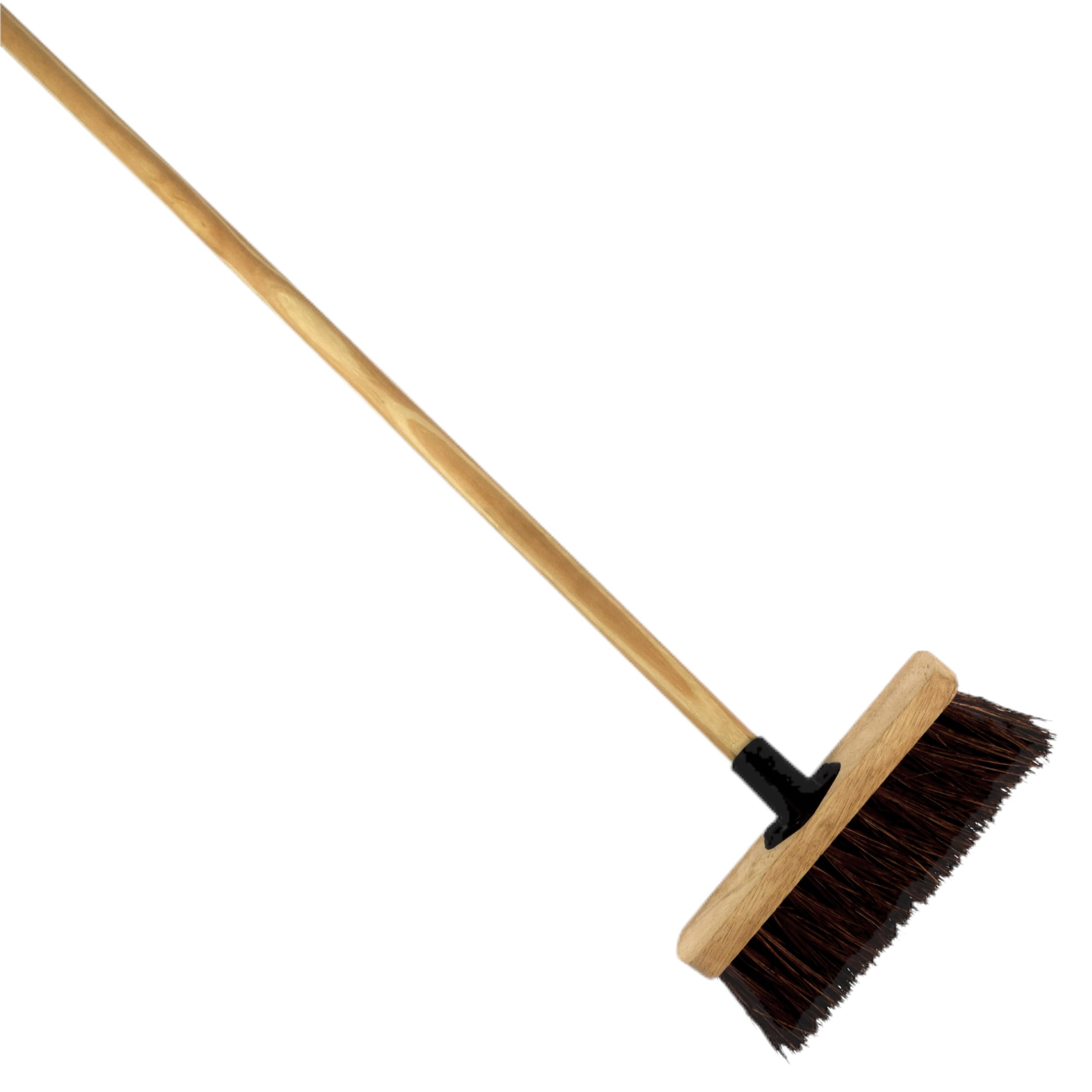 Soladirect Brown 10-Inch Bassine Broom - Heavy-Duty Outdoor Sweeper With Wooden Handle - Perfect For Small Patios, Decks, And Gardens - Durable Bristles For Leaves, Dirt, And Debris
