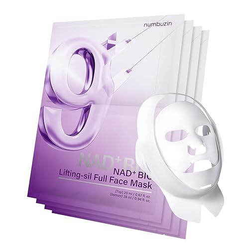 numbuzin No.9 Sheet Mask | NAD+ BIO Lifting-sil Full Face Mask | Improves Double-chin, Jawline, Wrinkles, Neck Lines | Peptides, NAD+, Collagen | Skin Lifting, Firmness | 4 Sheets+Lifting Band