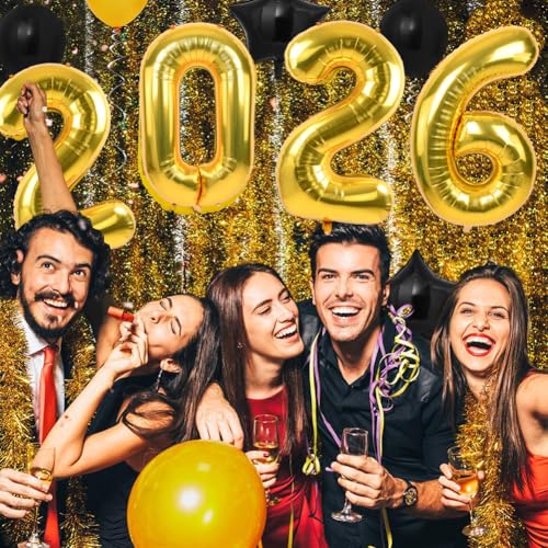 Image of TONIFUL 2026 Graduation Balloons 42Inch Gold 2026 Number Balloons Aluminum Foil Mylar Balloons for New Year Eve Graduation Decorations Class of 2026 Christmas Anniversary 2026 Grad Party Supplies
