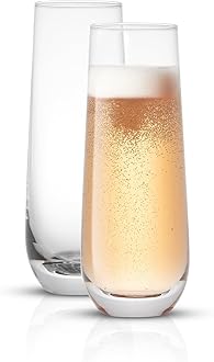 JoyJolt Milo Stemless Champagne Flutes Set of 8 Crystal Glasses. 9.4oz Champagne Glasses. Prosecco Wine Flute, Mimosa Glasses Set, Cocktail Glass Set, Water Glasses, Highball Glass, Bar Glassware