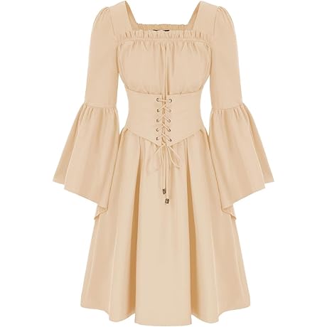 Women's Solid Color Medieval Dress with Belt