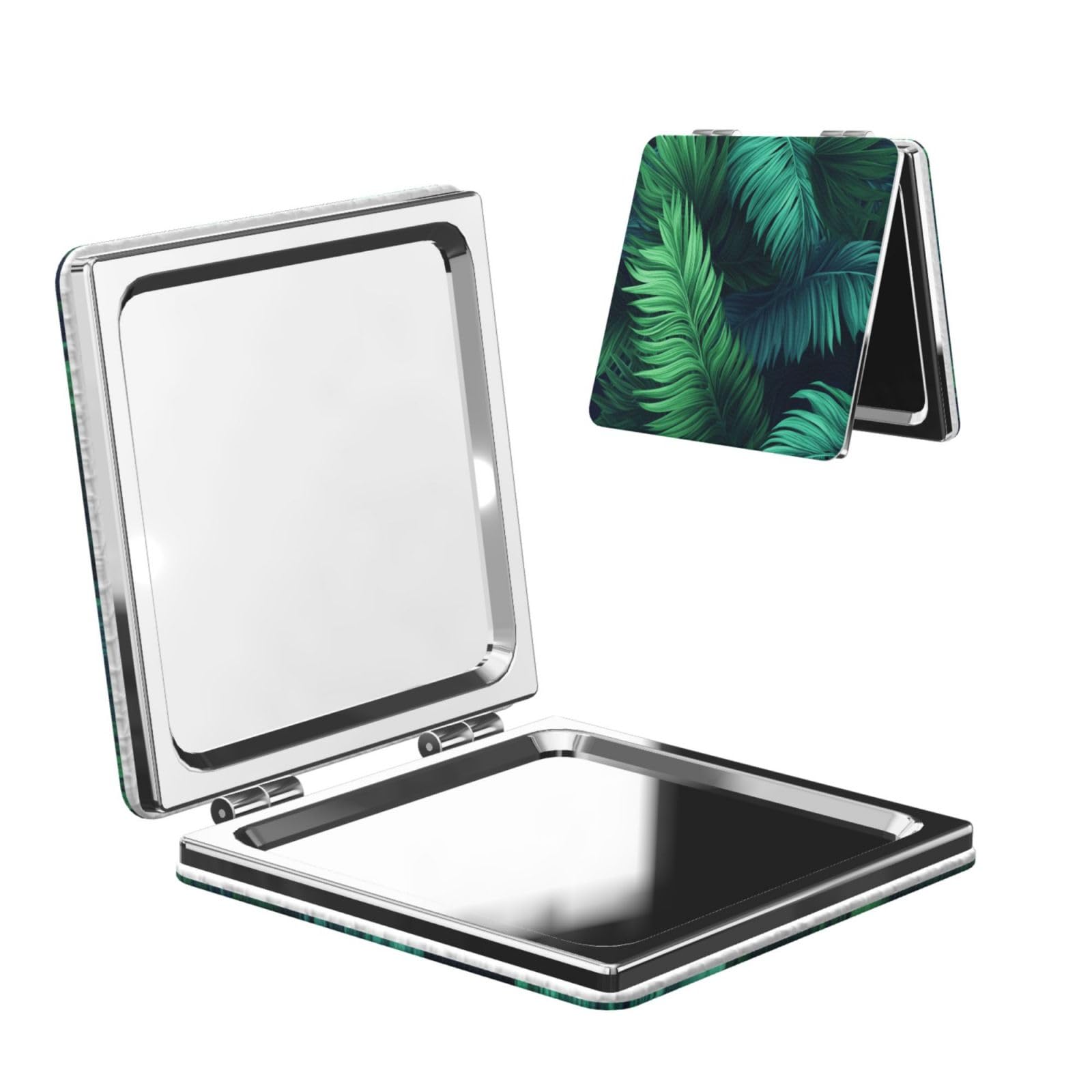 DWVTSLH Tropical Palm Leaves Compact Mirror for Purse, Double-Sided 2X/1X Magnifying Mirror for Women Men, Travel Makeup Mirror for Handbag, Handheld Vanity Mirror for Gift