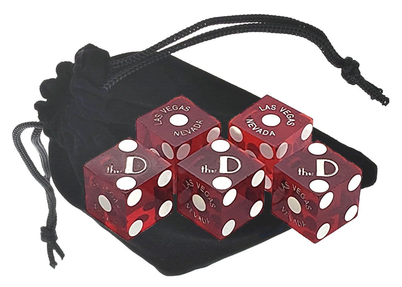 Authentic Las Vegas Casino Dice Craps Stick Sets with Matching Serial Numbers 5-Dice ... Plus Storage Pouch - The D (Red Polished)