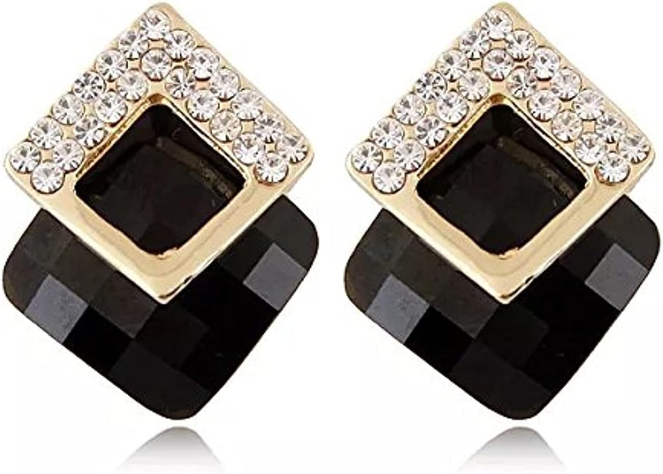 18k Gold Plated Austrian Crystal Earrings for Women & Girls | Luxury Rhinestone Square Italian Designer Earrings | Latest Stylish Fancy Zircon Party Earring