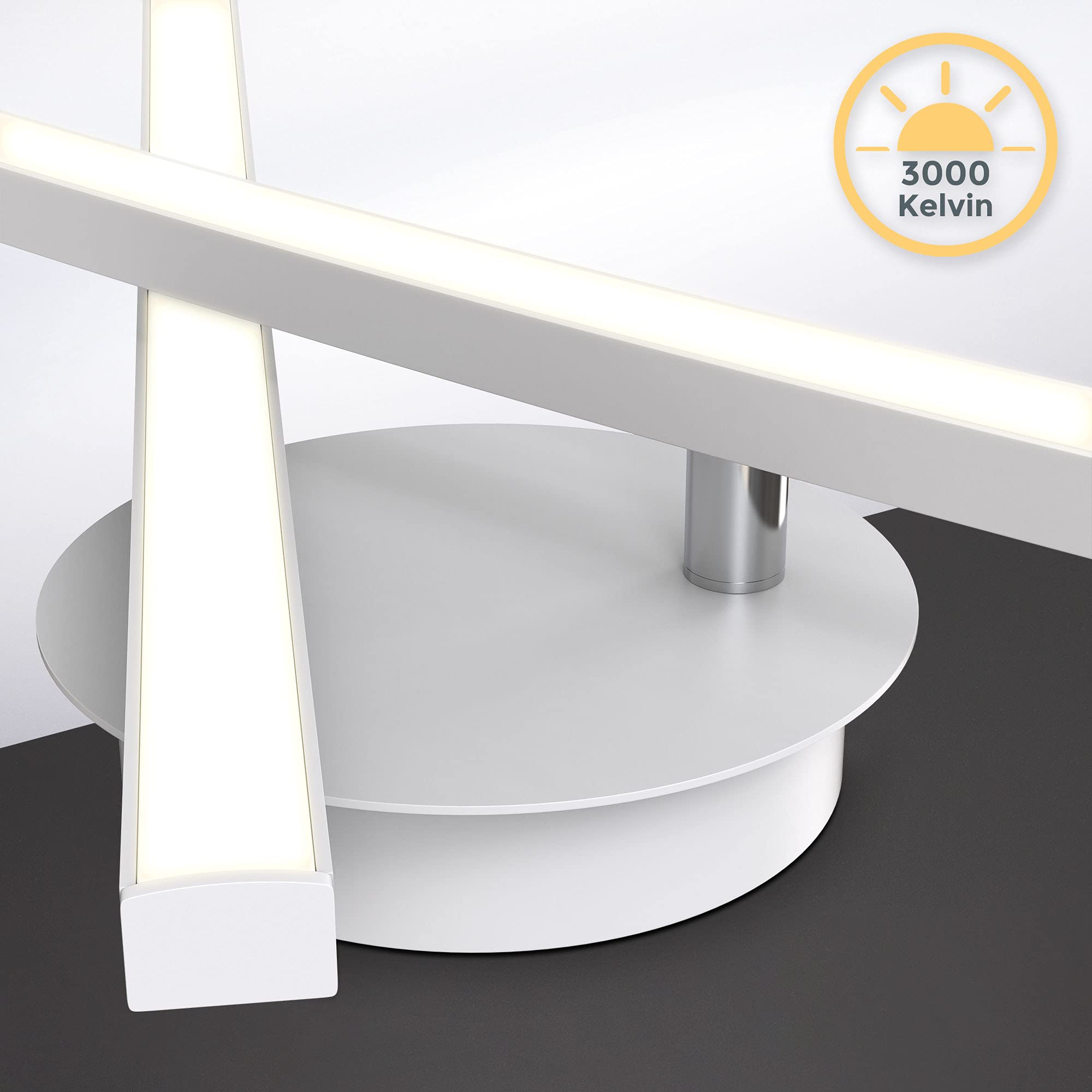 B.K.Licht Plafoniera LED soffitto moderna, L. 57.5cm, luce calda 3000K, 1100Lm, 12W, Lampadario, braccio ruotabile per Camera da letto soggiorno cucina, applique da parete interno