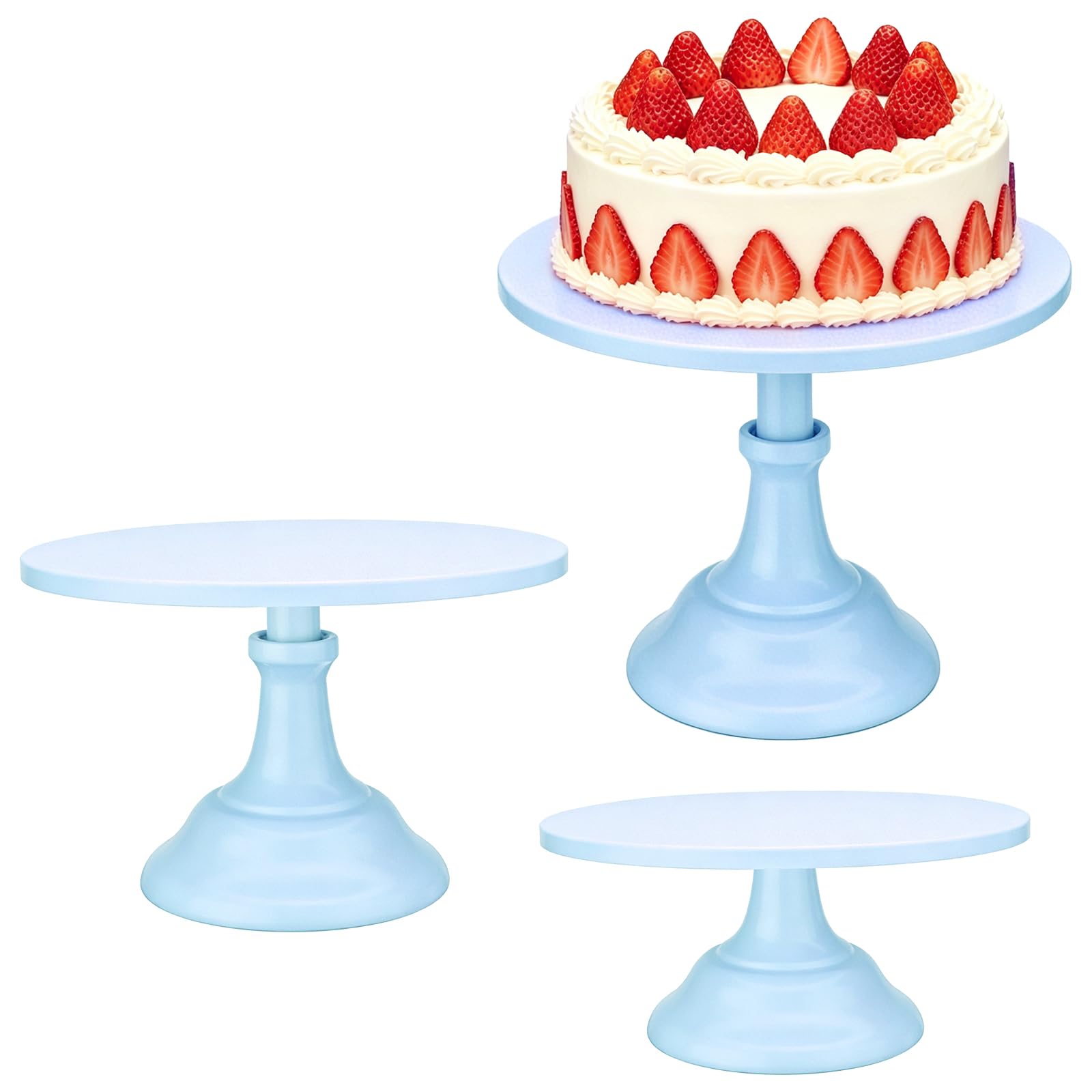 Kuchenständer-Set, rund, Metall, verschiedene Größen, für Geburtstag, Hochzeit, Bankett, Gebäck, für Urlaub, Party, Dessert, Tischdekoration (20,3 cm, 25,4 cm, 30,5 cm, Teller) Blau, 3 Stück