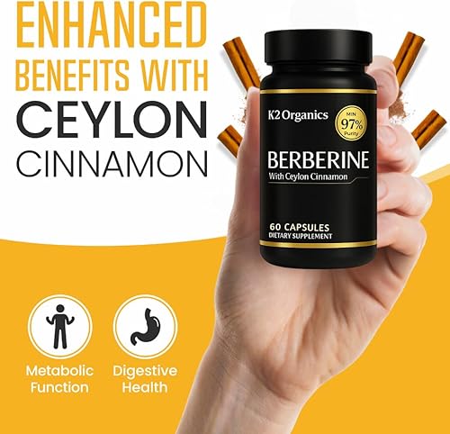 Miniatura 4 de Berberina con canela de Ceilán 1200 mg (60 cápsulas) - 97% de pureza - Sin OMG, sin gluten, suplemento de berberina vegana probado en laboratorio