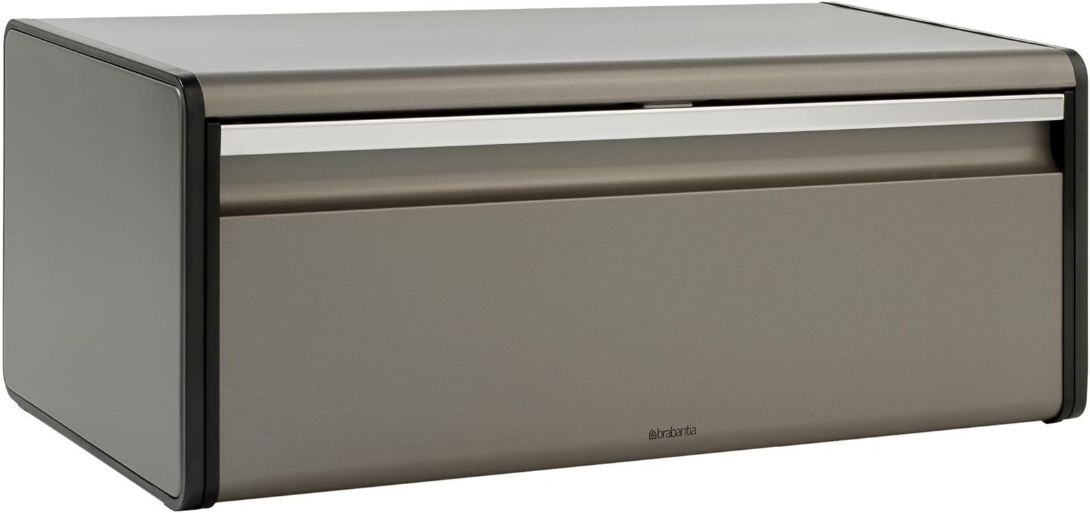 Brabantia Rectangular Fall Front Bread Box (Platinum) Large Front Opening Flat Top Bread Store for Kitchen Counter, Fits 2 Loaves