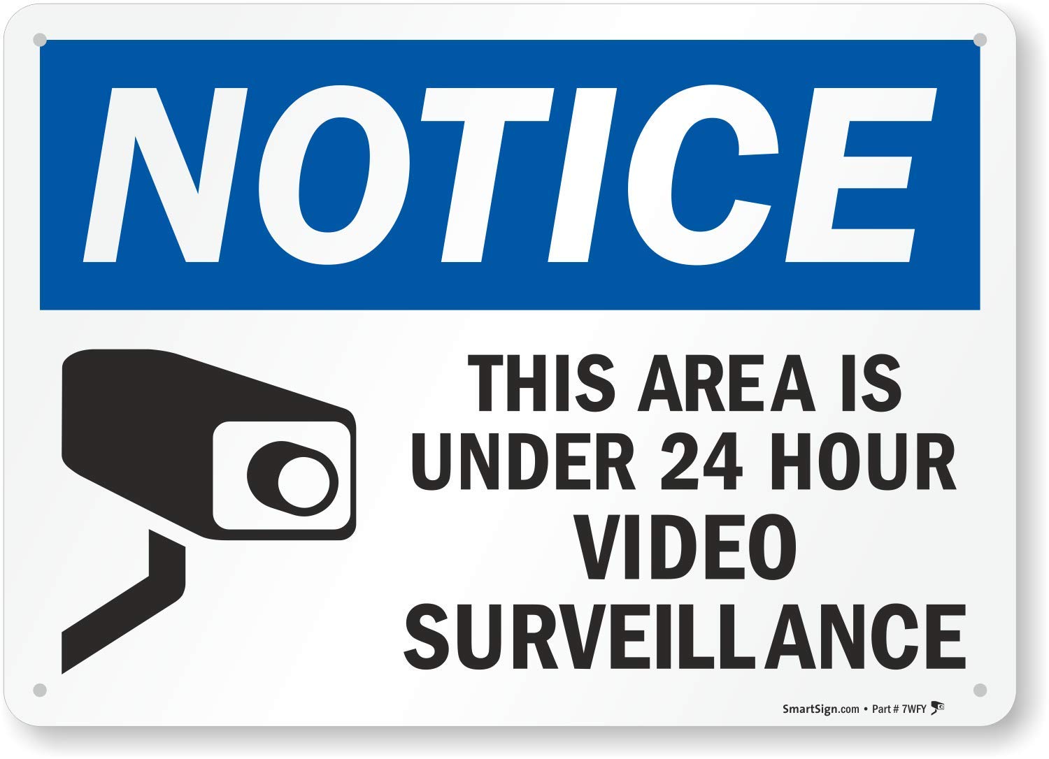 SmartSignPlastic Sign, Legend "Notice: Area is Under 24 Hour Video Surveillance" with Graphic, 10" high x 14" wide, Black/Blue on White