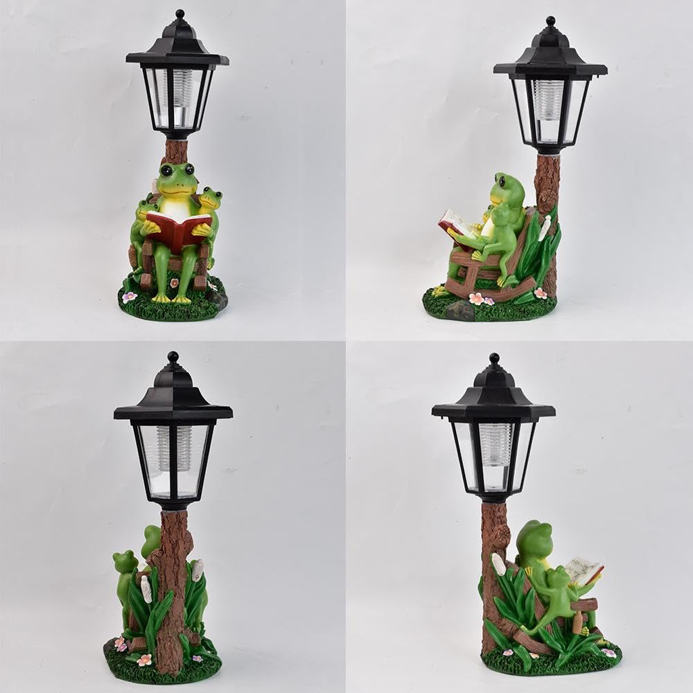 Colcolo Estatua Rana Solar para jardín, Estatua Rana para Exteriores con luz Solar, Regalo, decoración del hogar, Escultura Resina para césped, 11.5 X 14.5 X 32 Cm