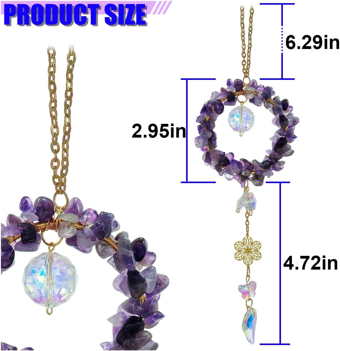 Craedli Purple Crystal Stone Car Rear View Mirror Hanging Charm (Purple) image 2