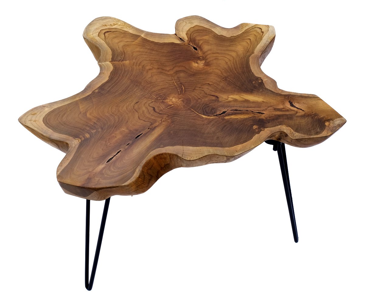 Mesa plegable de madera de teca de diseño para salón, mesa auxiliar de madera, mesa de teca única, sobre estructura de metal, mesa de centro o disco plegable