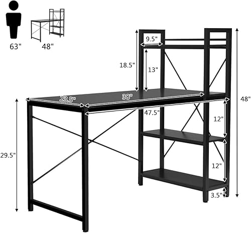 Miniatura 3 de Tangkula Escritorio para computadora con estantes de 4 niveles, mesa de estudio con estanterías de almacenamiento, estación de trabajo moderna y