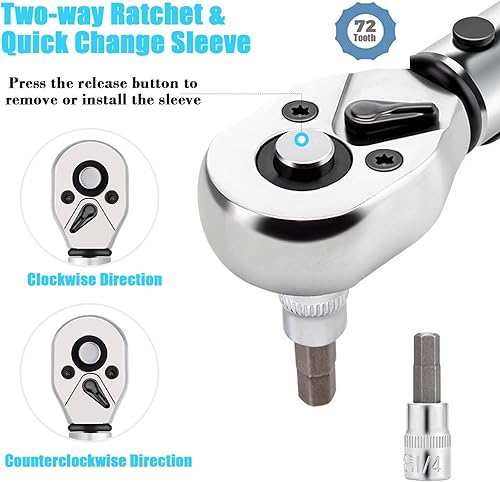 Miniatura 3 de Llave dinamométrica de bicicleta de 14 de pulgada de 5 a 25 Nm, juego de 15 llaves dinamométricas con enchufes de punta y barra de extensión para