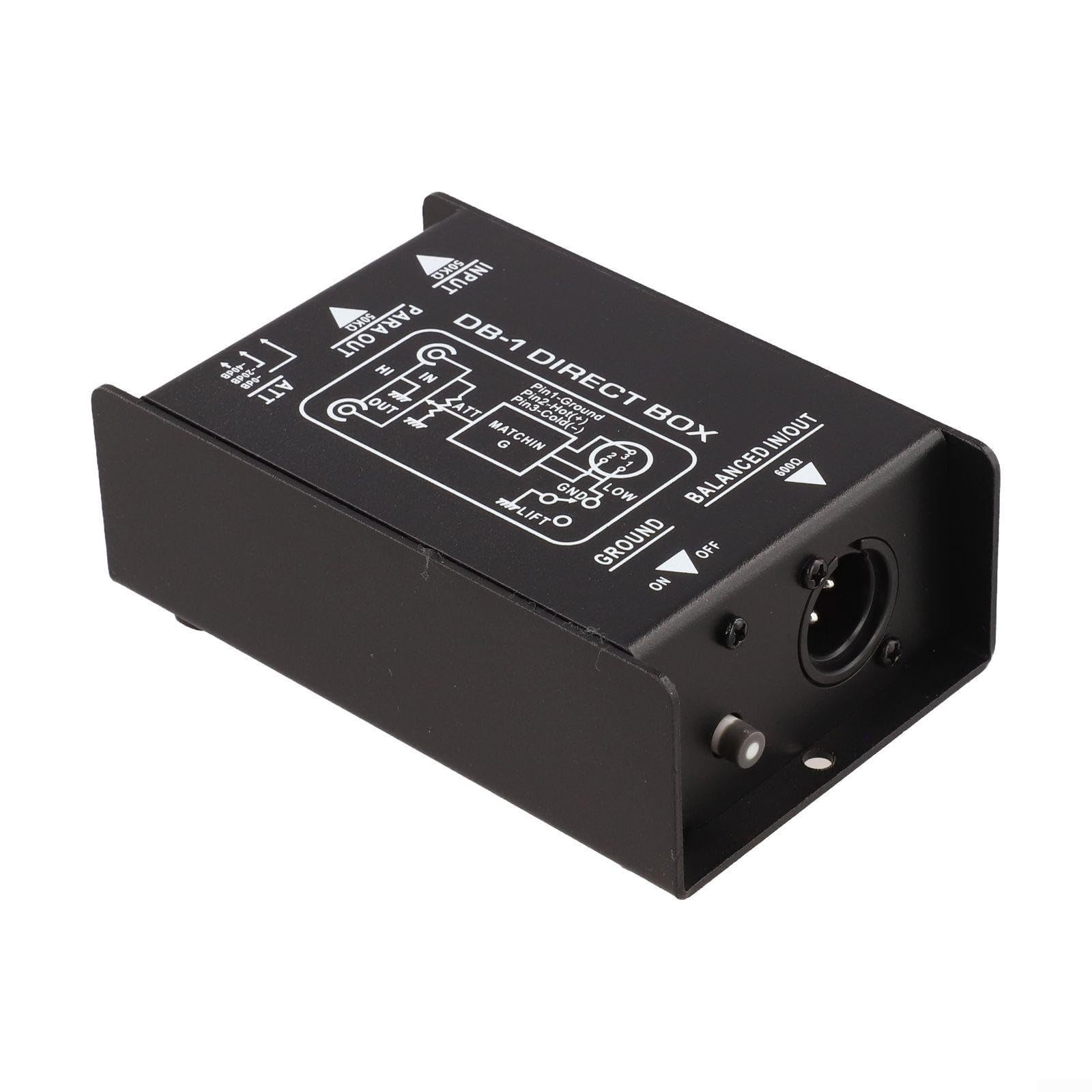 Pasywny DIBox XLR Single Channel Audio izolator do gitary basowej - redukcja szumów konwerter impedancji Studio Live Scena 12 x 7,6 cm