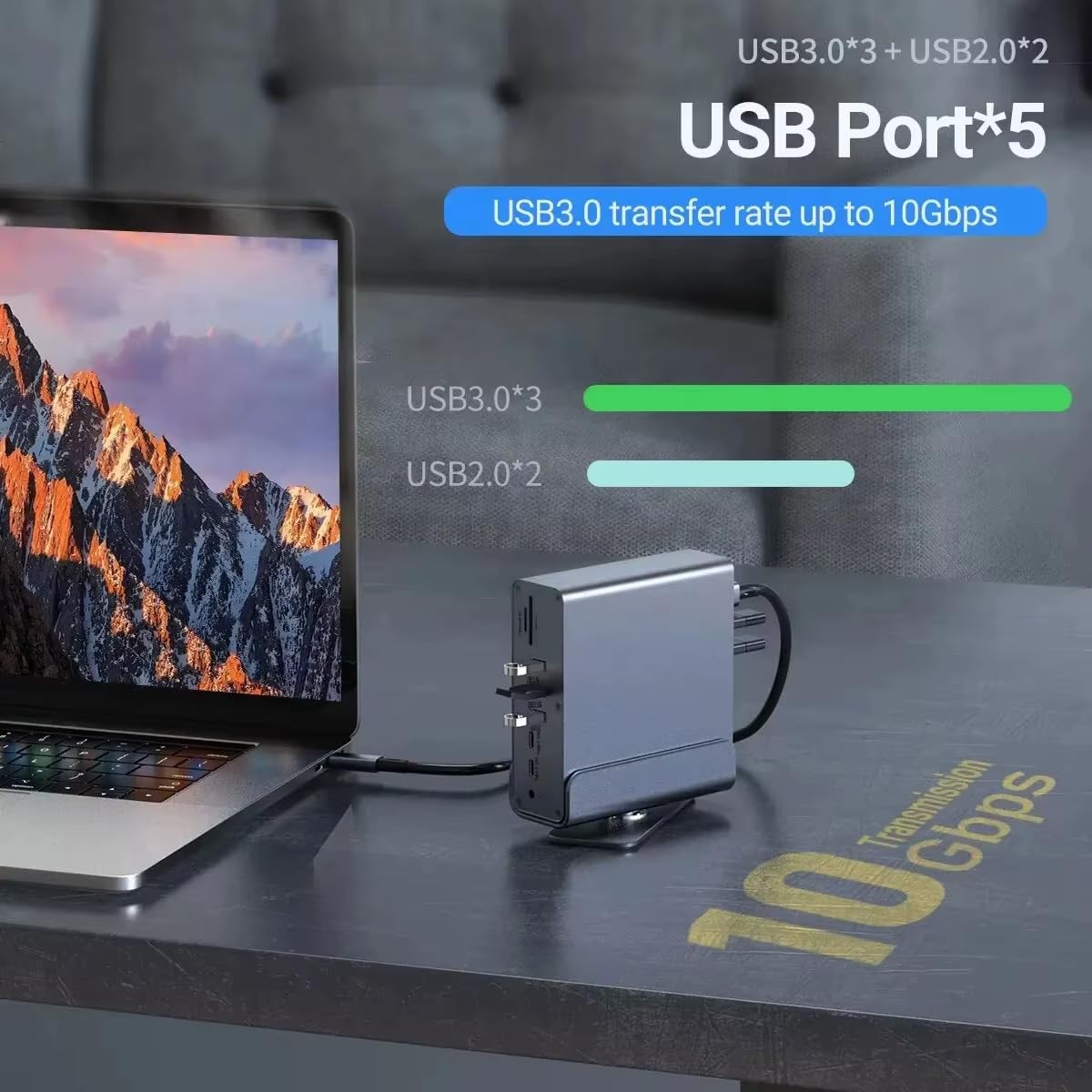 Dockingstation für HP Omen 17 16 15 15t Transcend 14 16 MAX 16 Victus 15 16 Gaming Laptop, 15-in-1 USB C mit 360 ° drehbarer Basis, 2 x 4K HDMI und 1 x DP, 10 Gbit/s USB-Port-Übertragung, RJ45, Audio