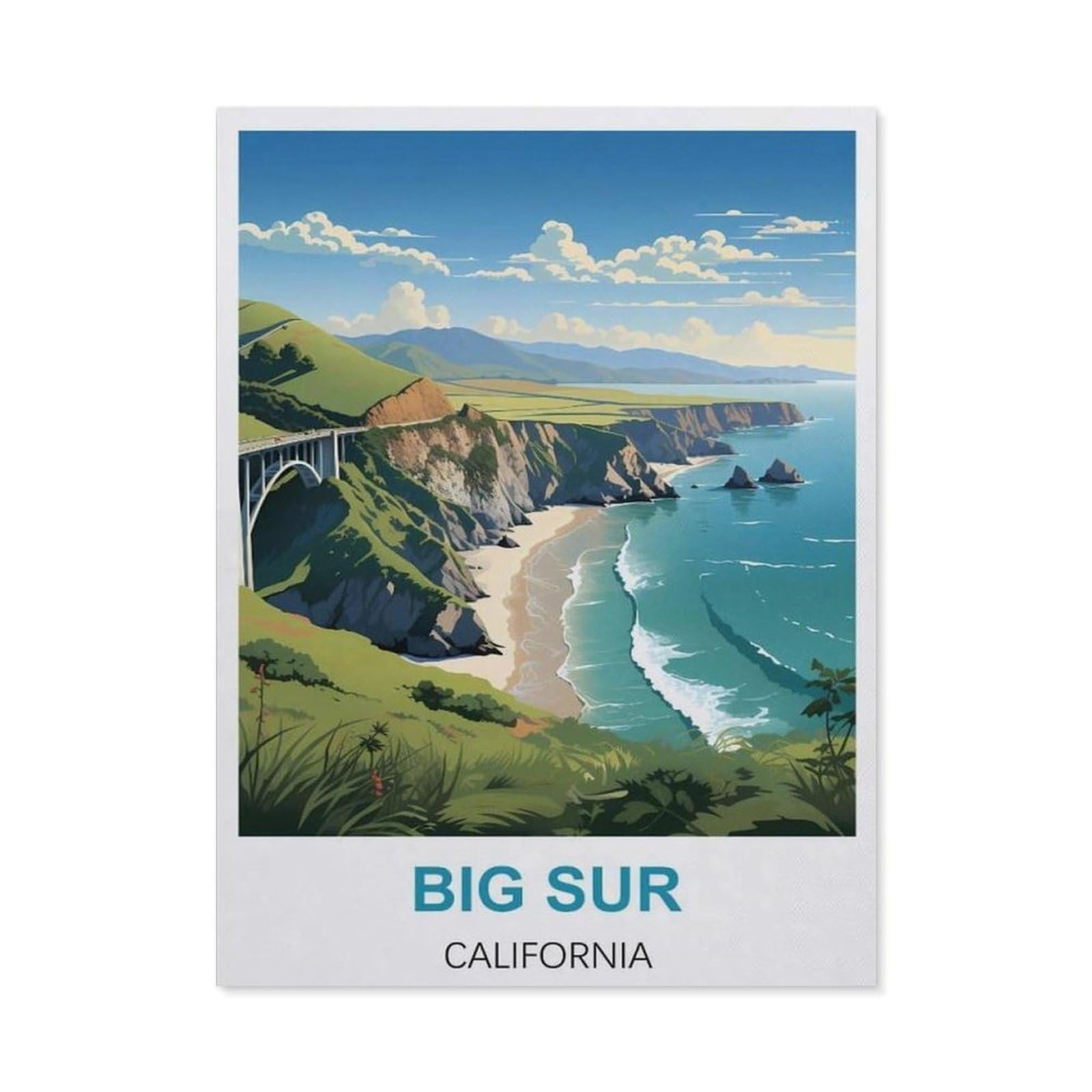 BEAYODKP 5D Diamond Painting Set for Adults and Children，Big Sur California Vintage Travel Posters，DIY Diamond Crystal Rhinestone Embroidery Painting（30 x 40 cm/11.81 x 15.74 inches）-BZ44