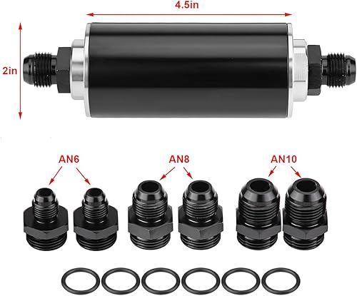Miniatura 2 de AUCELI 50mm Filtro de combustible de gas en línea, filtro de aire con adaptador 6AN 8AN 10AN, accesorios de filtro de combustiblegasgasolina de