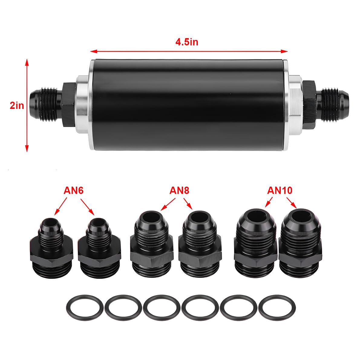 AUCELI Filtro de combustible de gas en línea de 50 mm, filtro de aire con adaptador 6AN 8AN 10AN, accesorios de adaptador de filtro de combustible/gas/gasolina, accesorios universales para coche, SUV