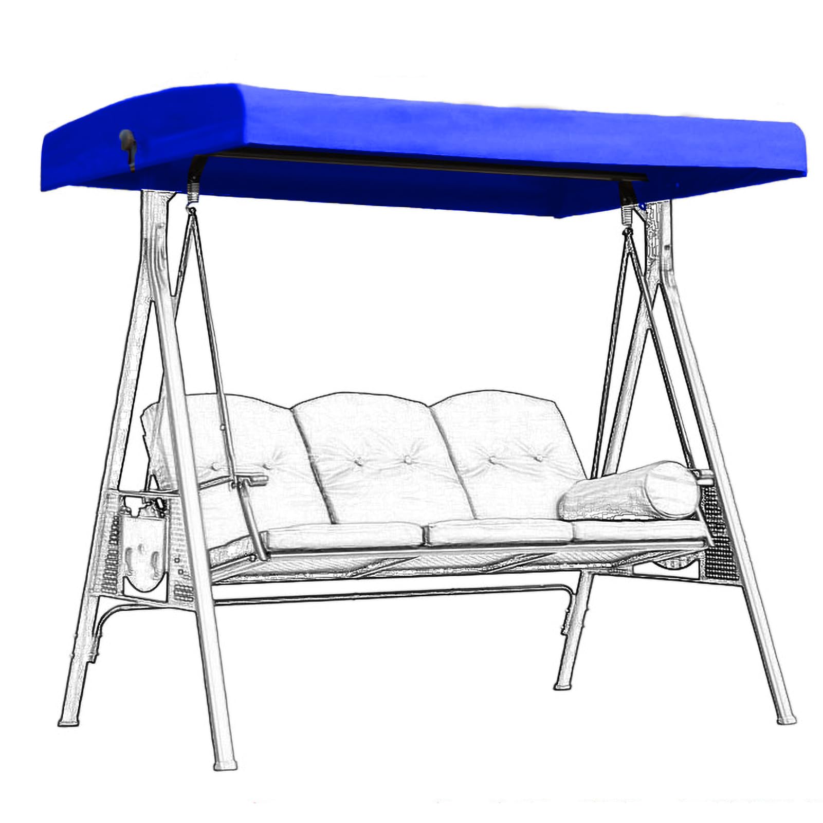 Toldo de repuesto para columpio de exterior, tela de poliéster impermeable para banco de 23 plazas, color azul, 192 x 124 cm, perfecta para patio, porche, duradera y elegante