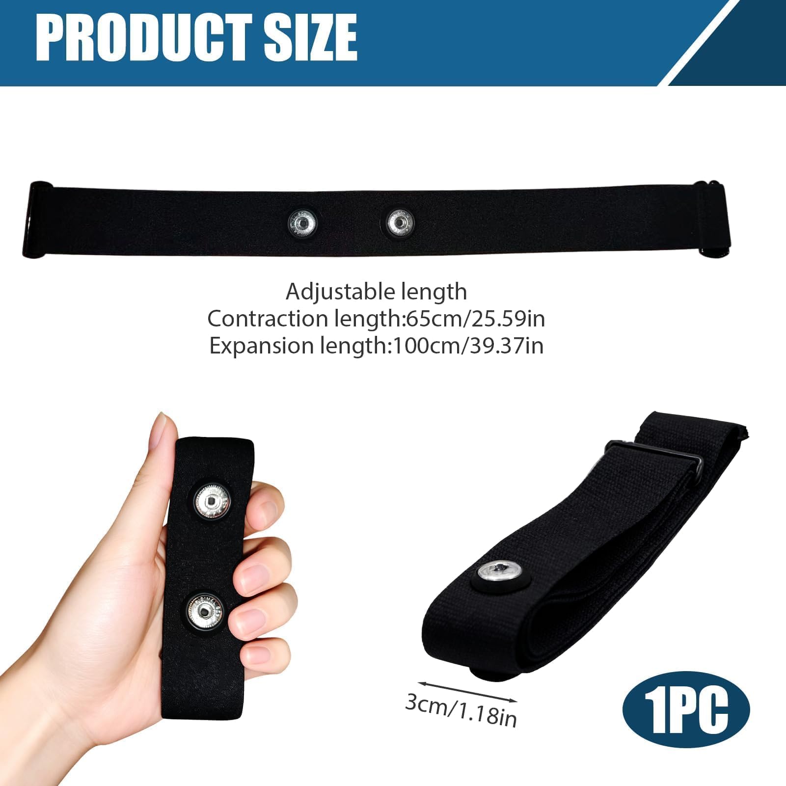 Banda elástica Ajustable Ajustable, (70 cm a 105 cm) Recambio Cinta Frecuencia Cardiaca Bluetooth Ant+, Compatible con Garmin, Wahoo, Polar H10 H9 Coospo Magene Bryton Livlov