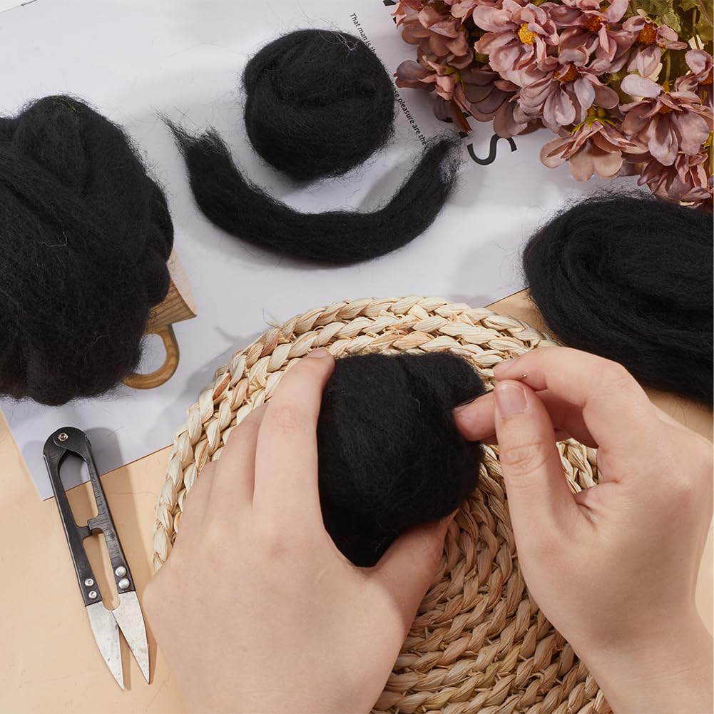 GORGECRAFT 100g Dyed Merino Wool Top Roving Black Needle Felting Wool Felting Yarn Fibre Felt Blend Dreads for Felting Spinning Knitting Weaving Sewing Trimming Chunky Yarn Halloween DIY Handcrafts - Image 4