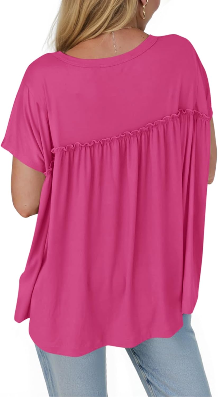 Cicy Bell Women Summer Babydoll Tops Pleated Short Sleeve Crew Neck Peplum Blouse Casual Loose Fit T Shirts - Image 3