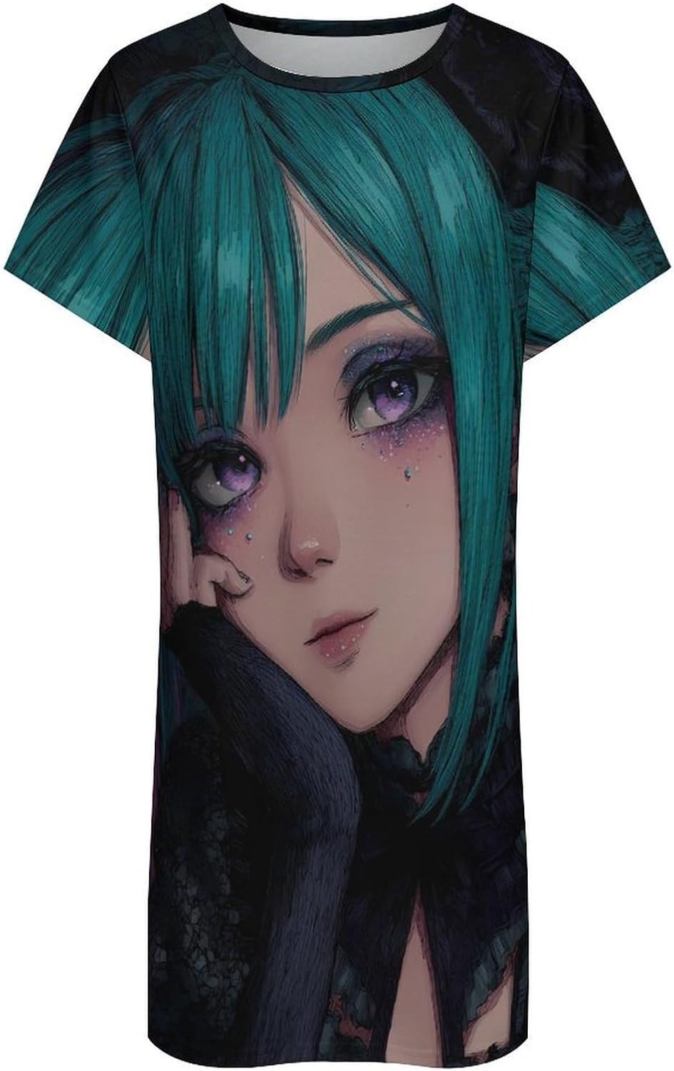 Goth Demon Anime Girl1 Women's Nightgown Short Sleeve Sleep Shirt Casual Sleepwear Night Gowns Sleepdress